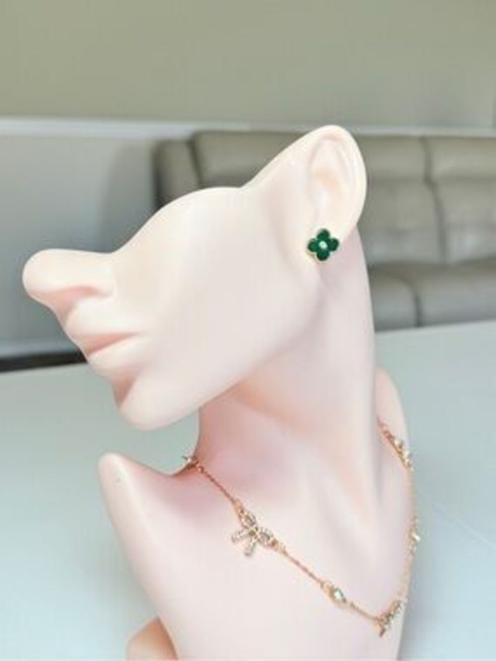 Gold and Green Clover Stud Earrings
